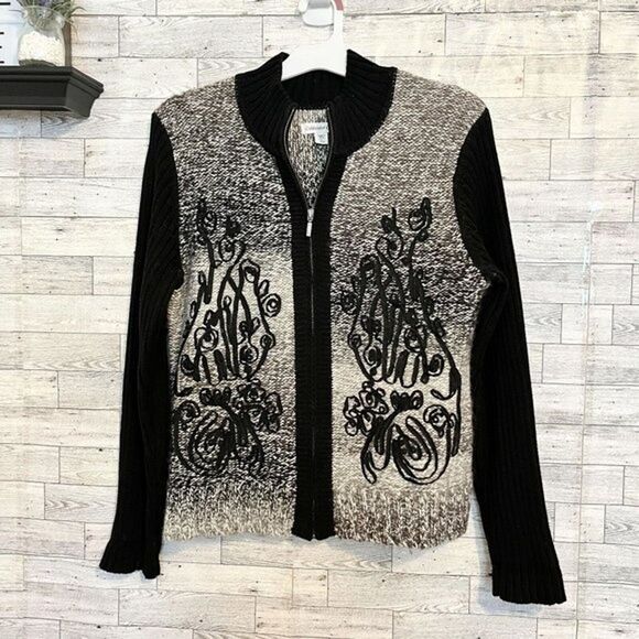 COLDWATER CREEK Black & Gray Ombre Knit Zip Front Cardigan-Jacket, L - Picture 3 of 7